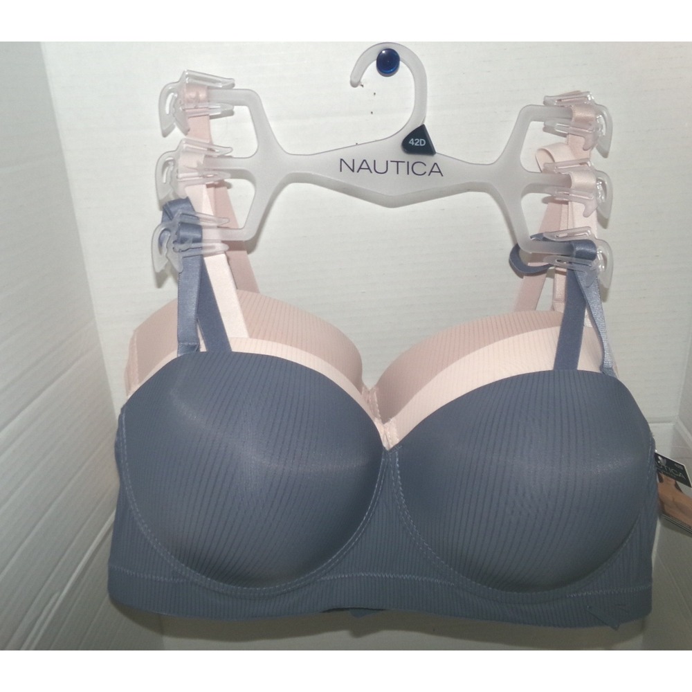 Nautica Womens 3 Pack Seamless Wireless Bras Blue Pink 42D NWT